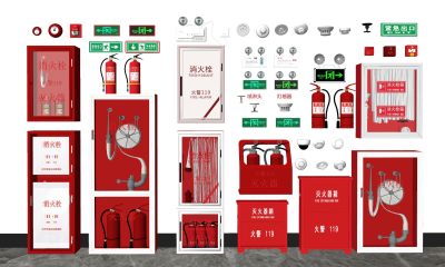 现代消防栓 消防设施 成品消防柜 灭火器 消防灯具 消防器材